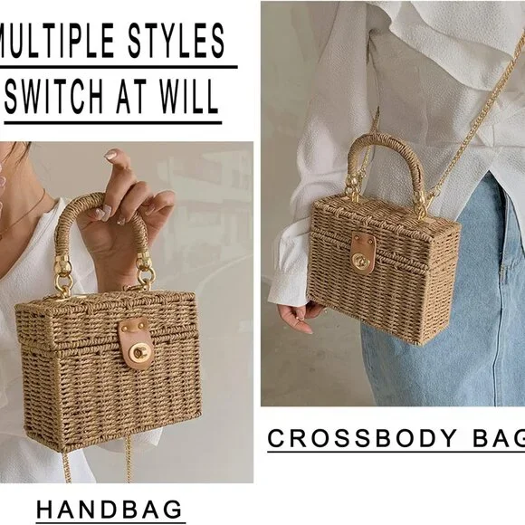 Summer Straw Purse Beach Shoulder Bags for Women Cute Wicker Woven Basket Tote B